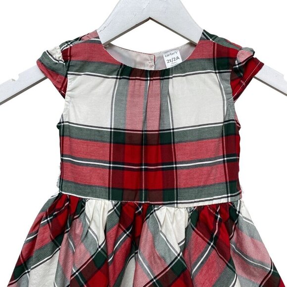 CARTERS Red Plaid Holiday Dress 2T Toddler Girls Christmas Special Occasion Cott - Picture 2 of 9